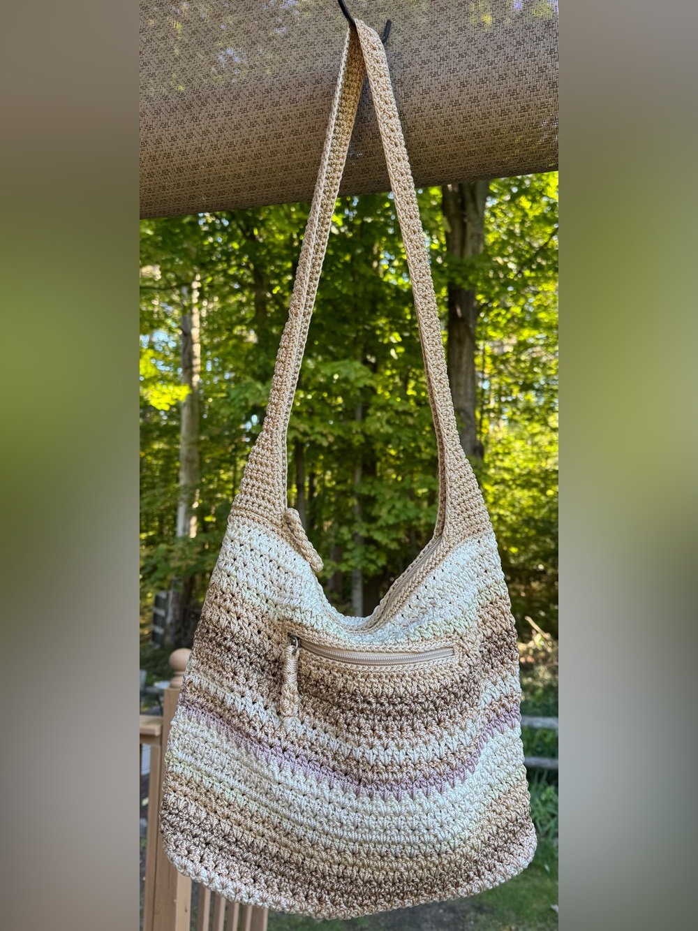 The Sak Crochet Shoulder Bag in Beige, Cream and Brown